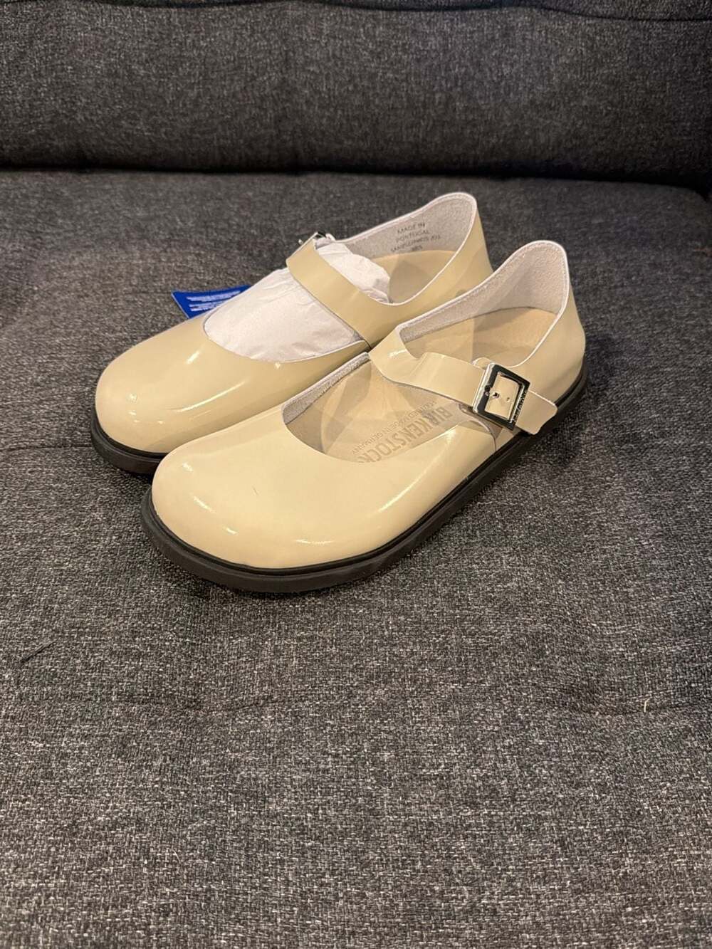 Birkenstock Santa Clarita Mary Jane Flats Oyster Patent Leather Size 38